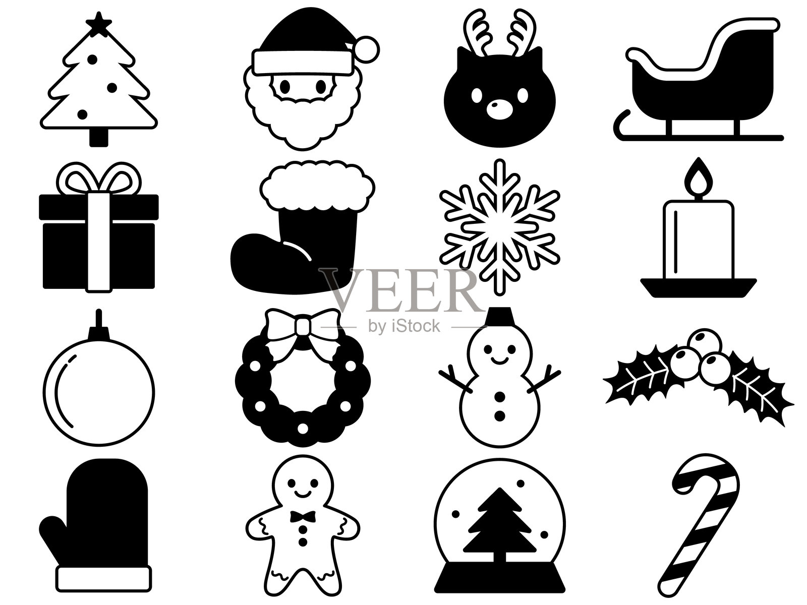 16个圣诞节单色图标插画图片素材