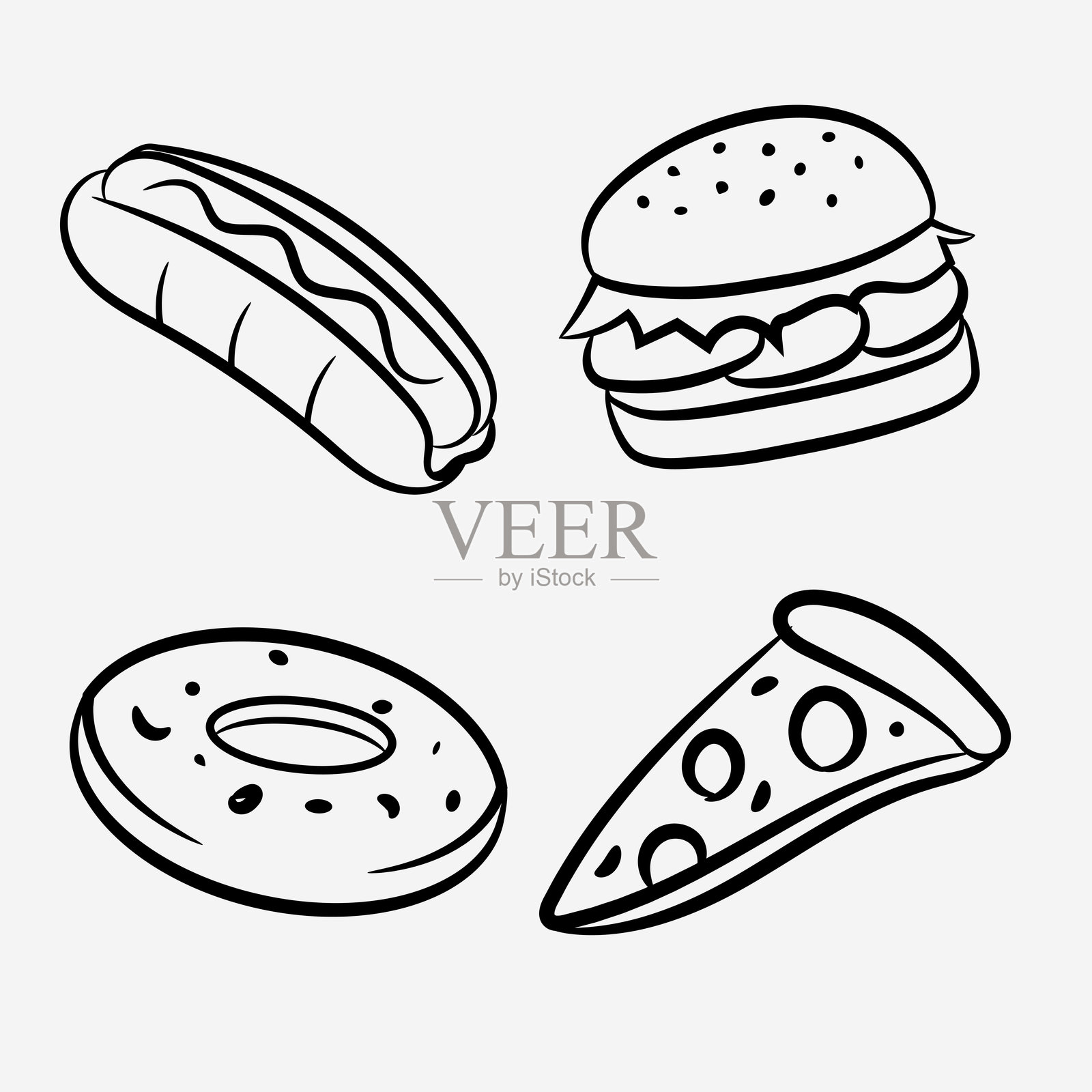 Minimal Fast Food Doodle set插画图片素材
