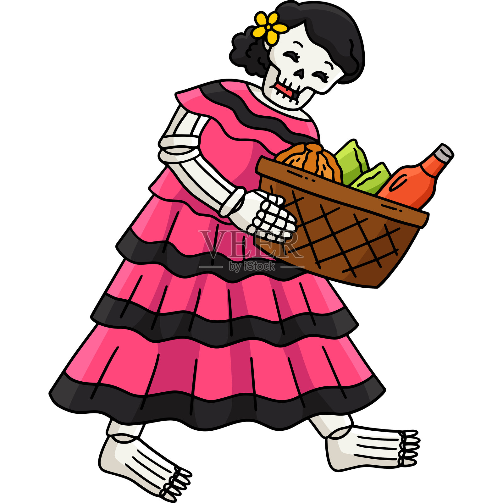 亡灵节骷髅与篮子剪贴画插画图片素材