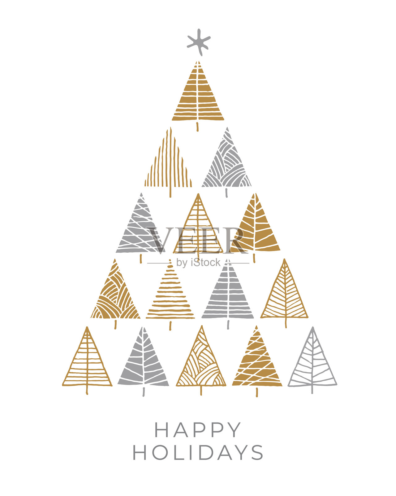 带有圣诞树的节日贺卡。插画图片素材