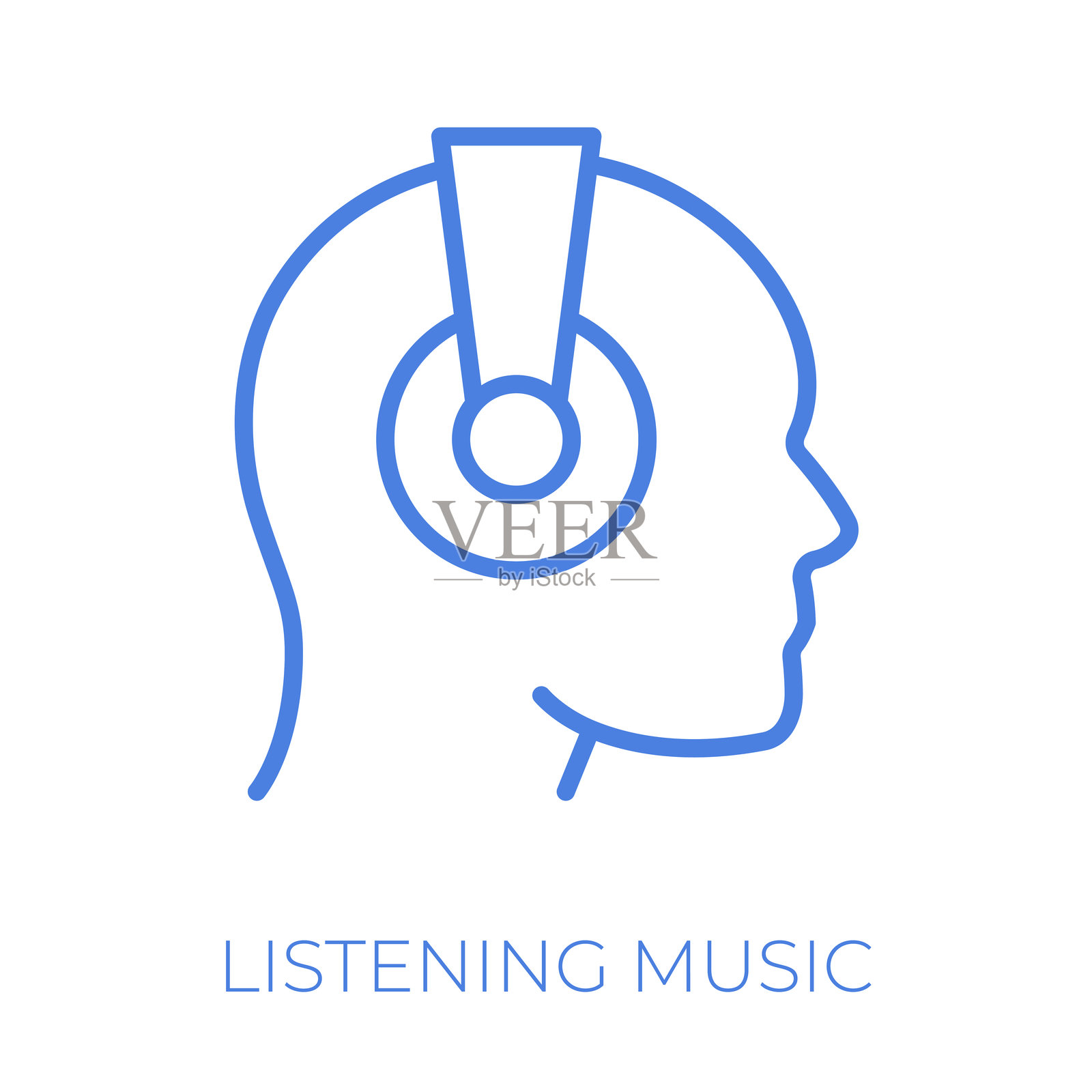 听音乐可编辑线条矢量插图插画图片素材