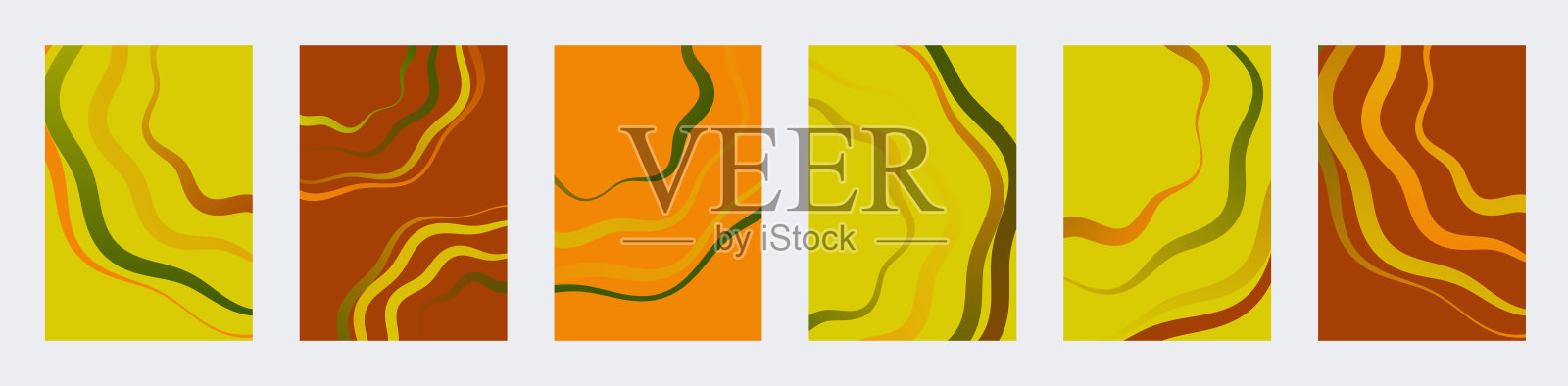抽象波浪背景集：黄色、橙色、棕色插画图片素材