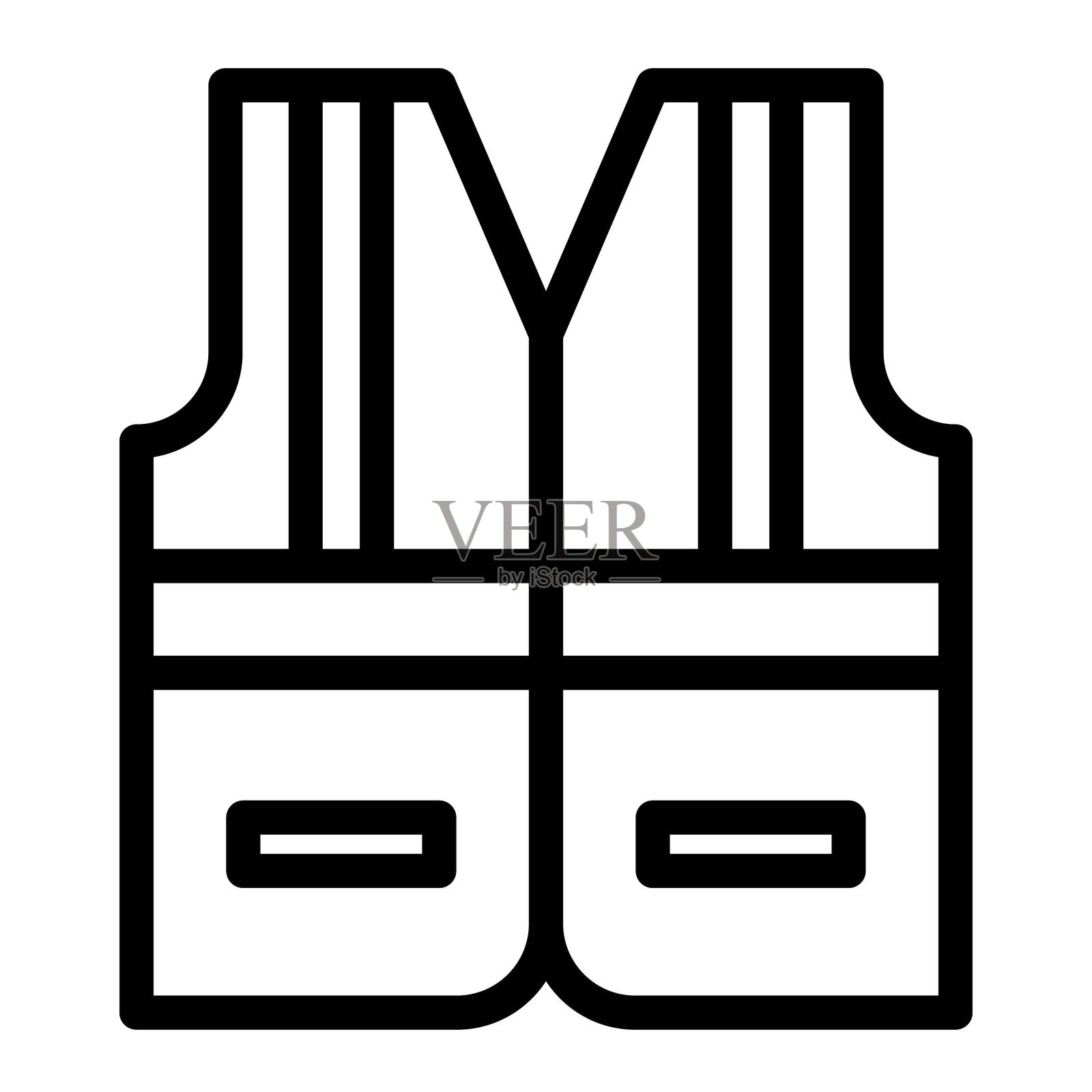 安全背心图标，黑白轮廓图标矢量。插画图片素材