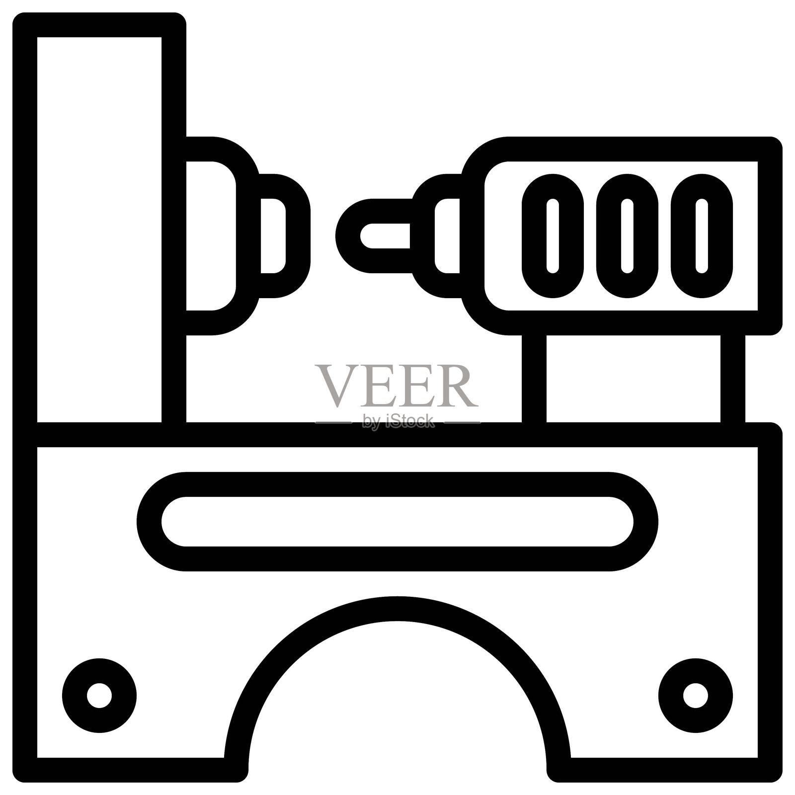 车床机器图标，黑白轮廓图标矢量。插画图片素材