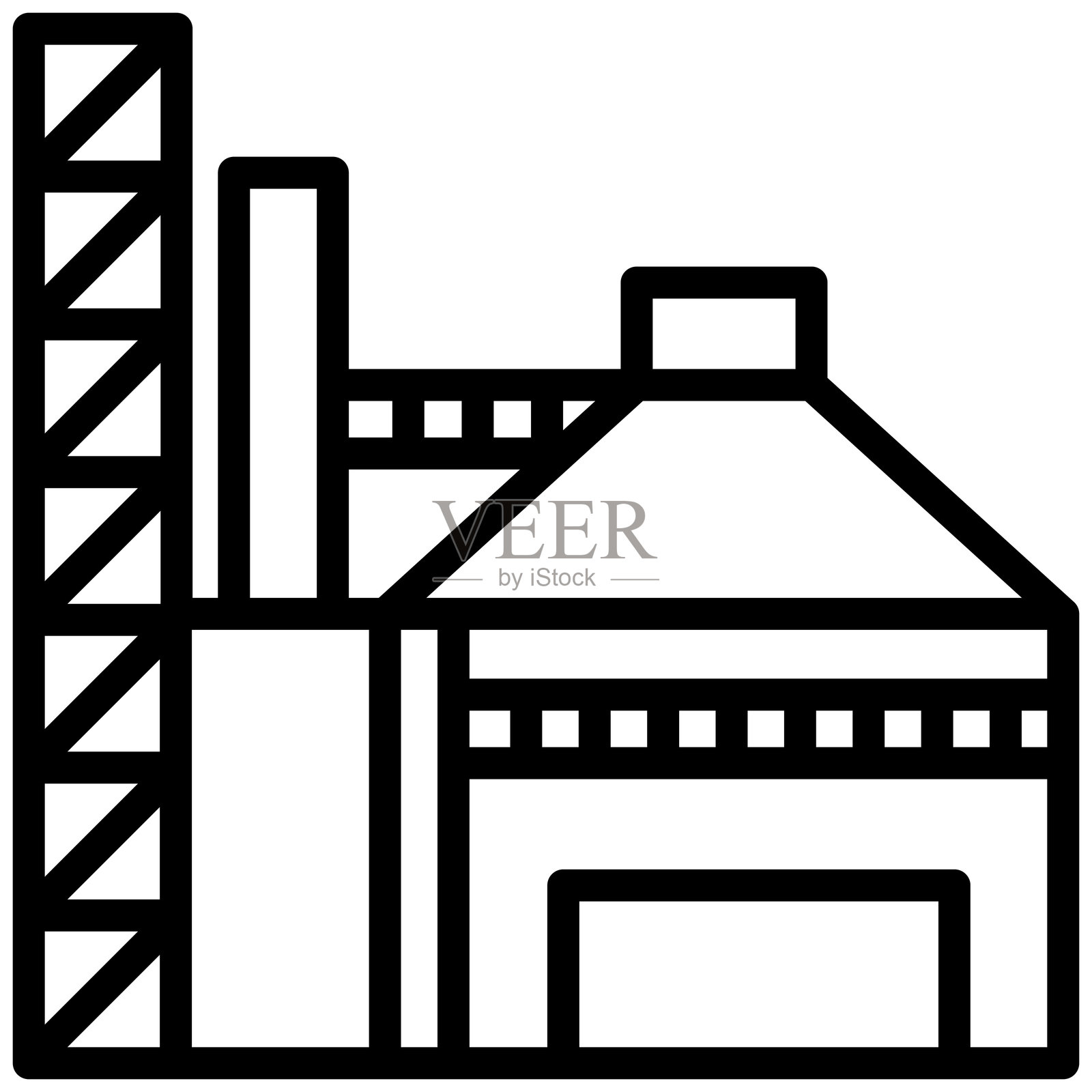 生物质工厂轮廓图标，黑白轮廓图标矢量。插画图片素材