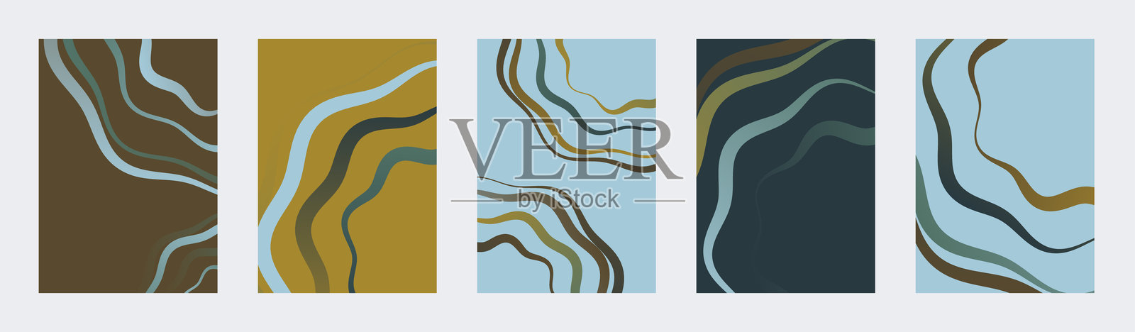 抽象波浪背景集，绿色和蓝色调插画图片素材