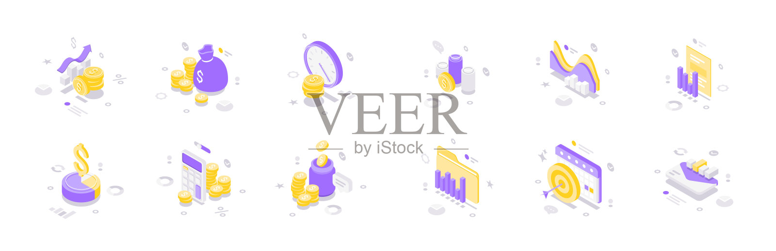 现代等距矢量插图 财务增长 投资 资本管理 钱币图标集插画图片素材