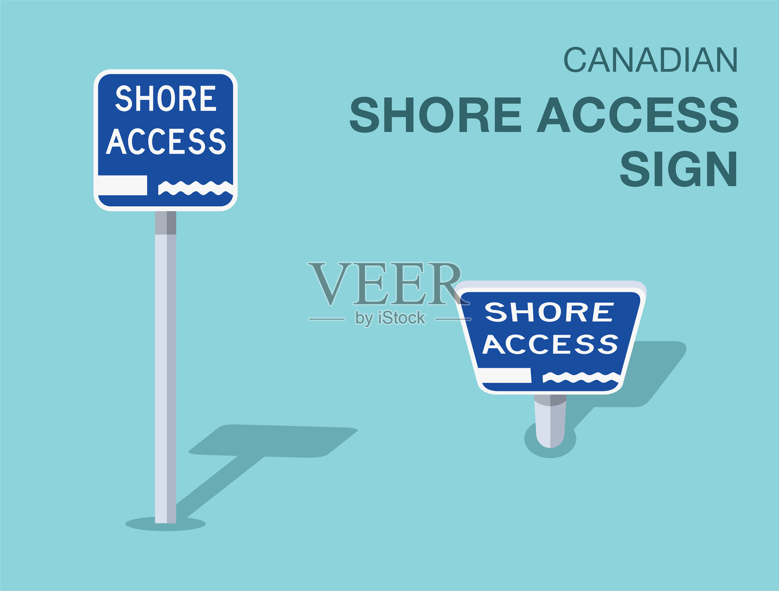 交通规则标志。孤立的加拿大“海岸通道”道路标志。正面和顶部视图。矢量插图模板。插画图片素材