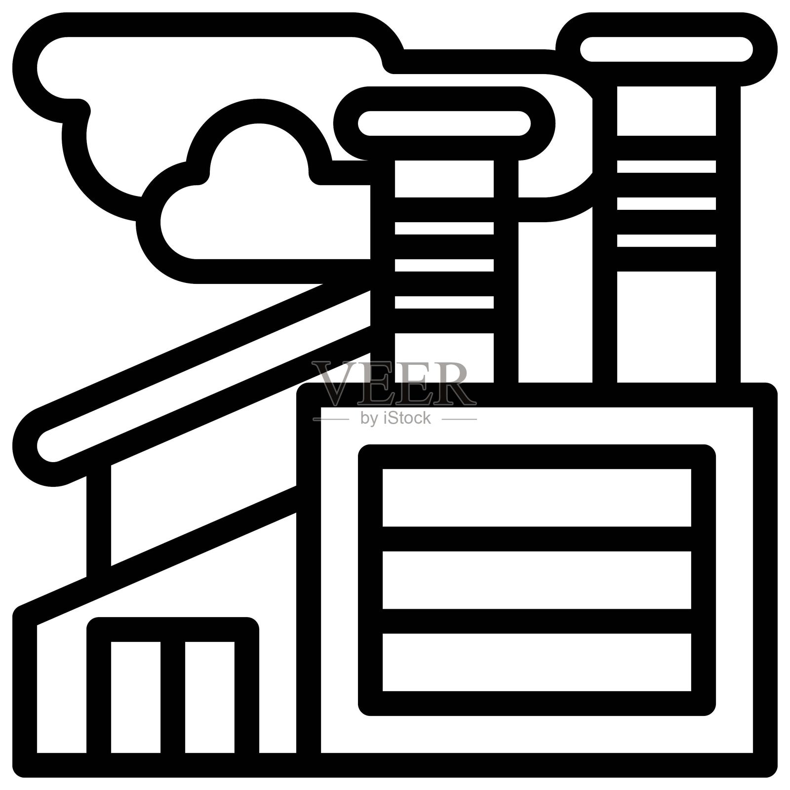 工业区图标，黑白轮廓图标矢量。插画图片素材