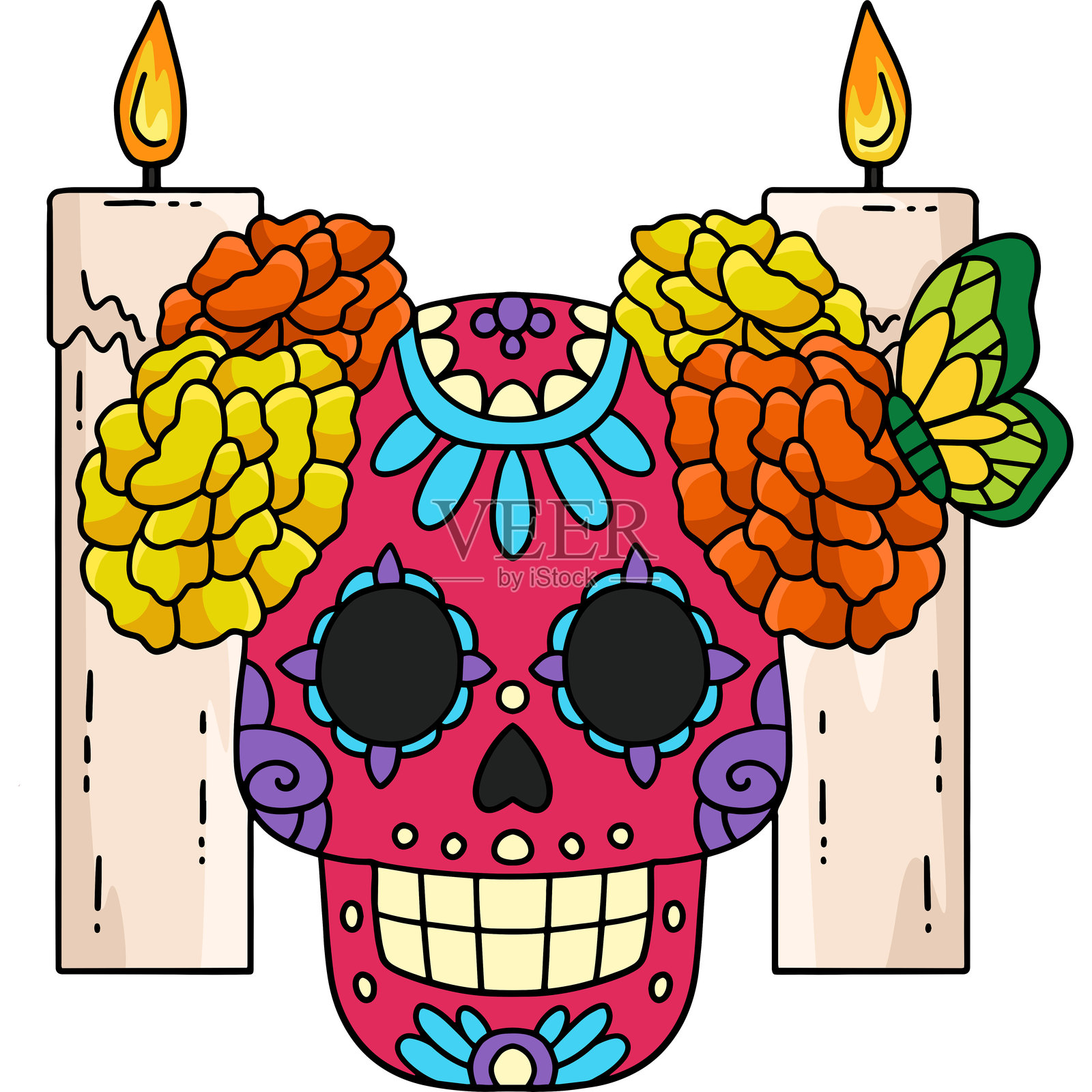 亡灵节骷髅与蜡烛剪贴画插画图片素材
