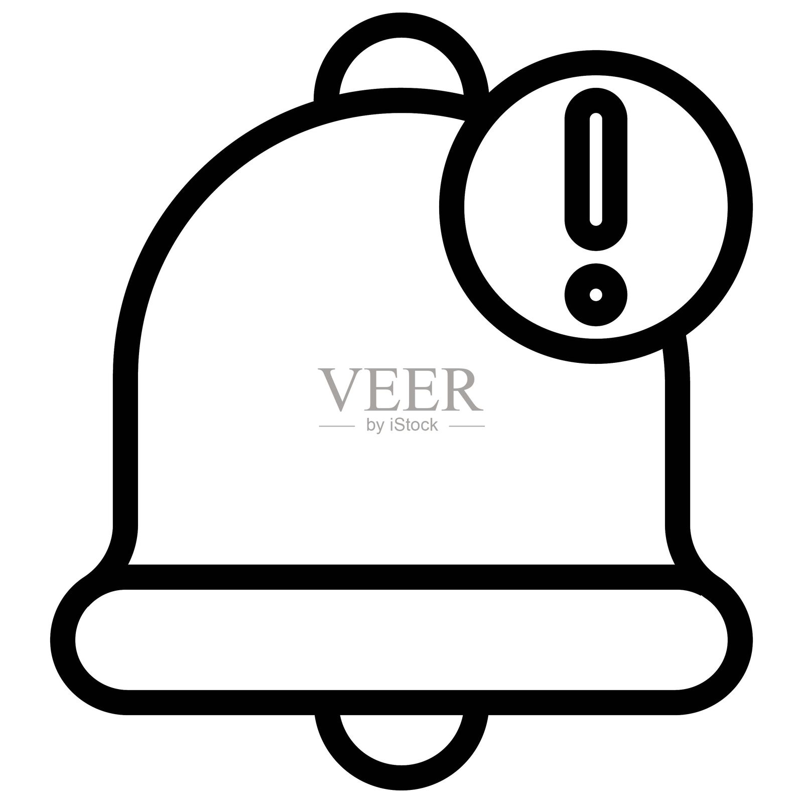 警报通知图标，黑白轮廓图标矢量。插画图片素材