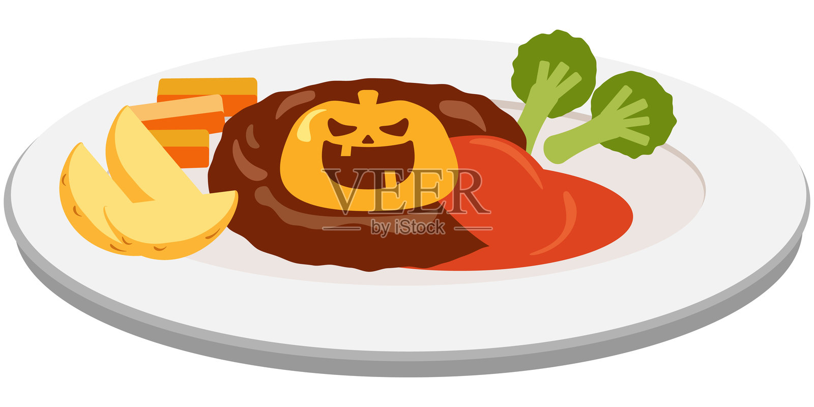 万圣节汉堡，奶酪形状像南瓜灯插画图片素材