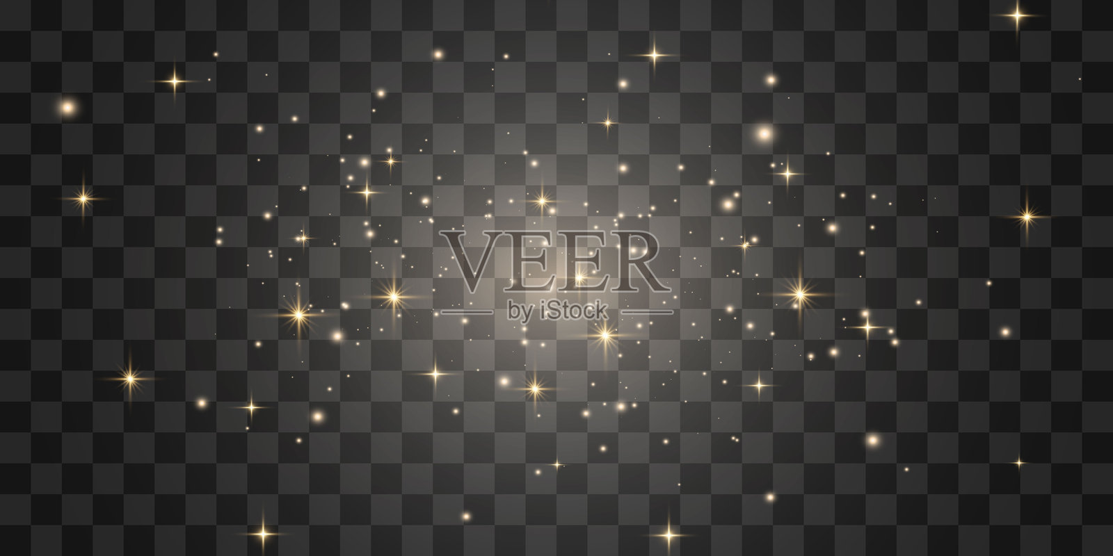 神奇的光尘，散发柔和的光芒。漂浮的光粒子。带有闪烁的仙尘的圣诞灯光效果，独立于透明背景上闪耀。插画图片素材