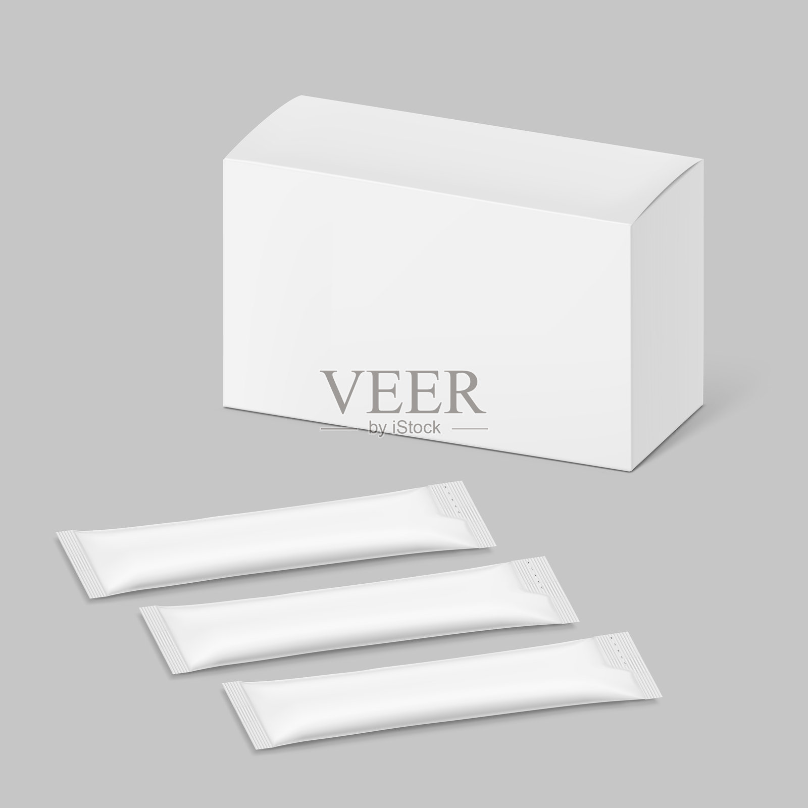 空白包装贴纸模型与纸板盒模型。插画图片素材