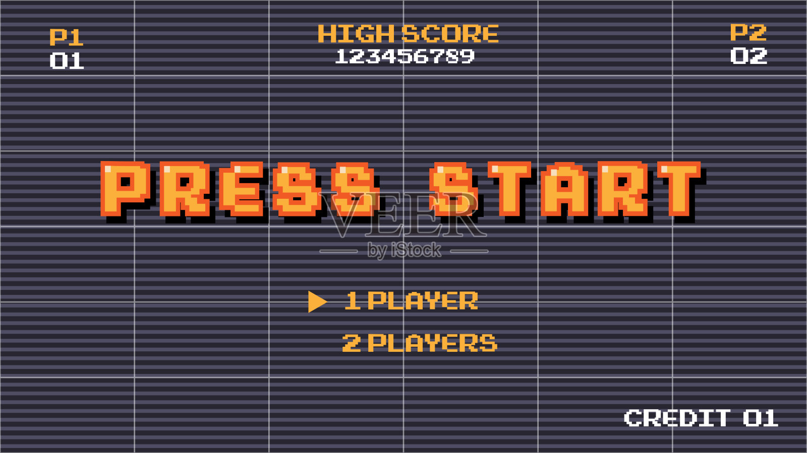 按下开始键，玩家。像素艺术，8位游戏，复古游戏，用于游戏资产的矢量插图。插画图片素材