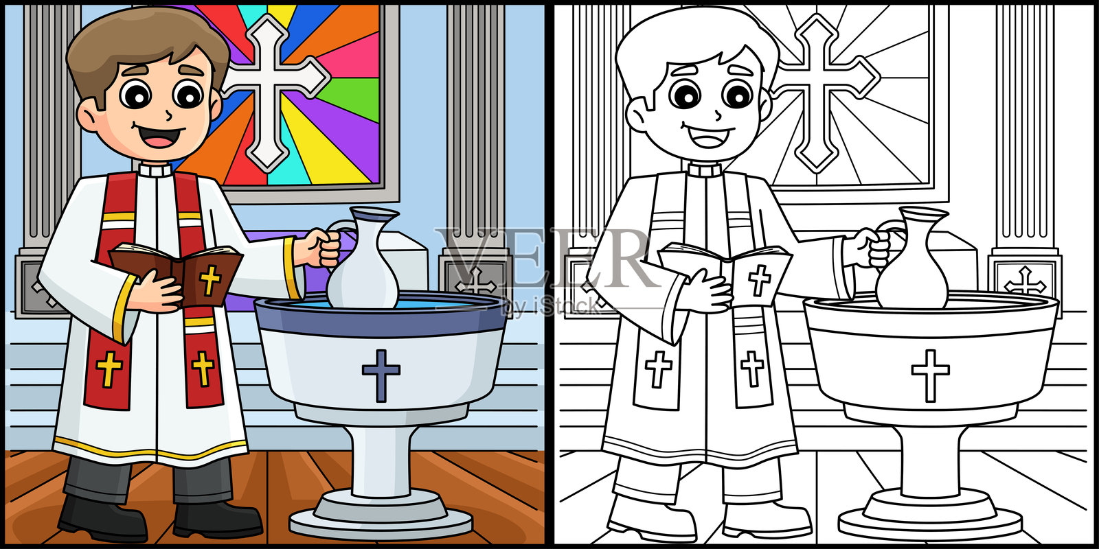 神父洗礼涂色页插图插画图片素材
