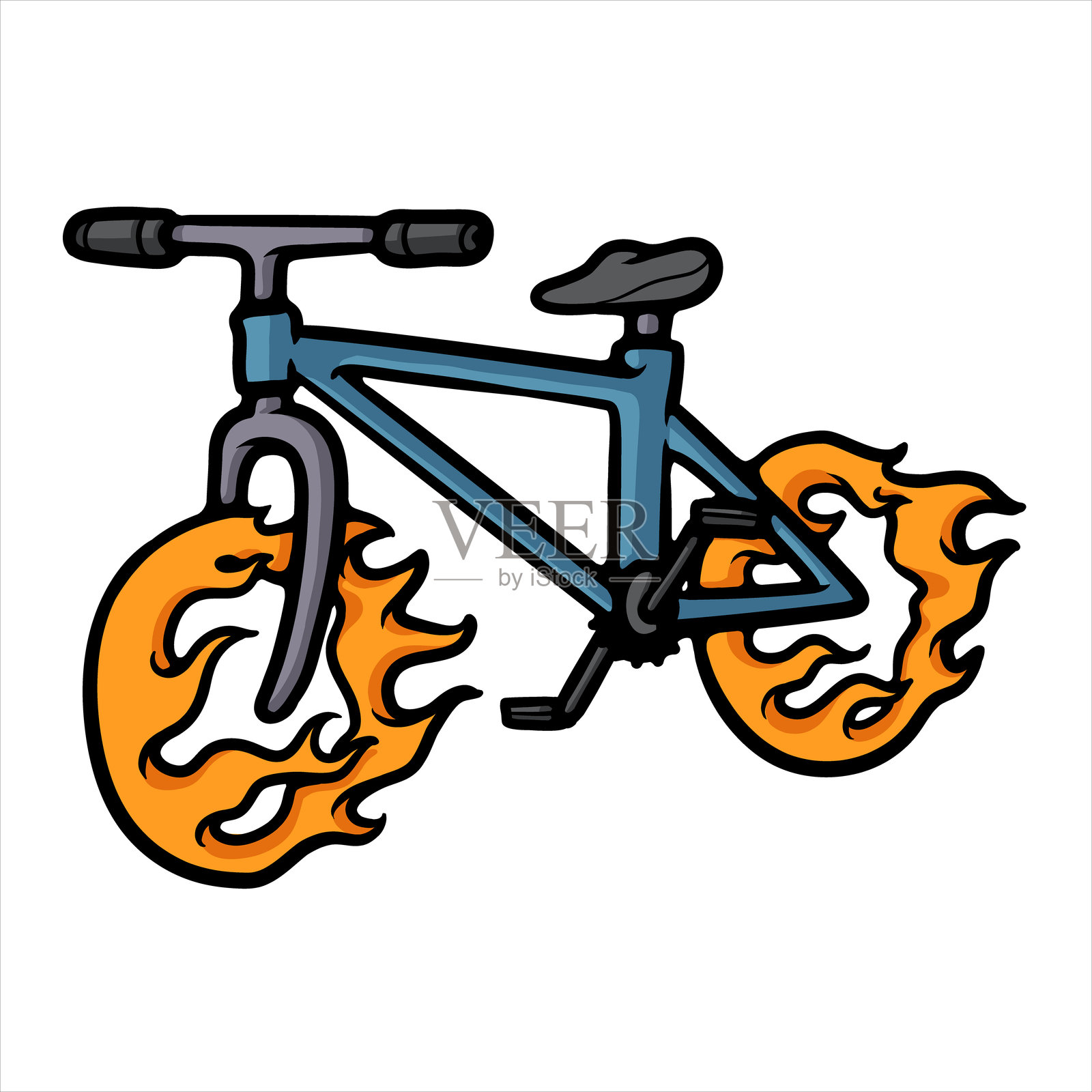 带有太阳形状轮子的卡通自行车矢量插图插画图片素材