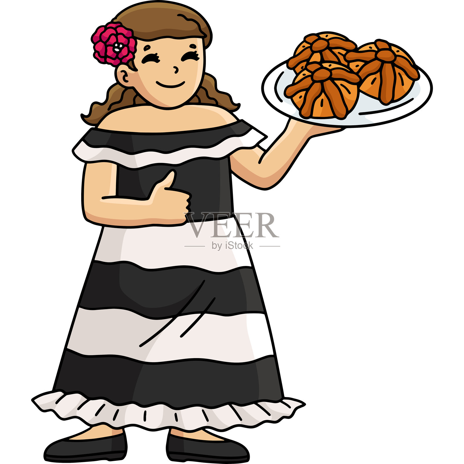 亡灵节的妈妈与亡灵面包剪贴画插画图片素材