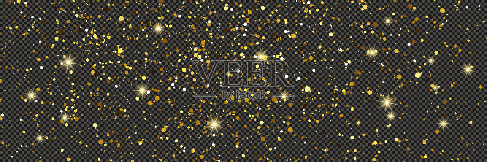 金色闪光尘埃与星星在透明背景上插画图片素材