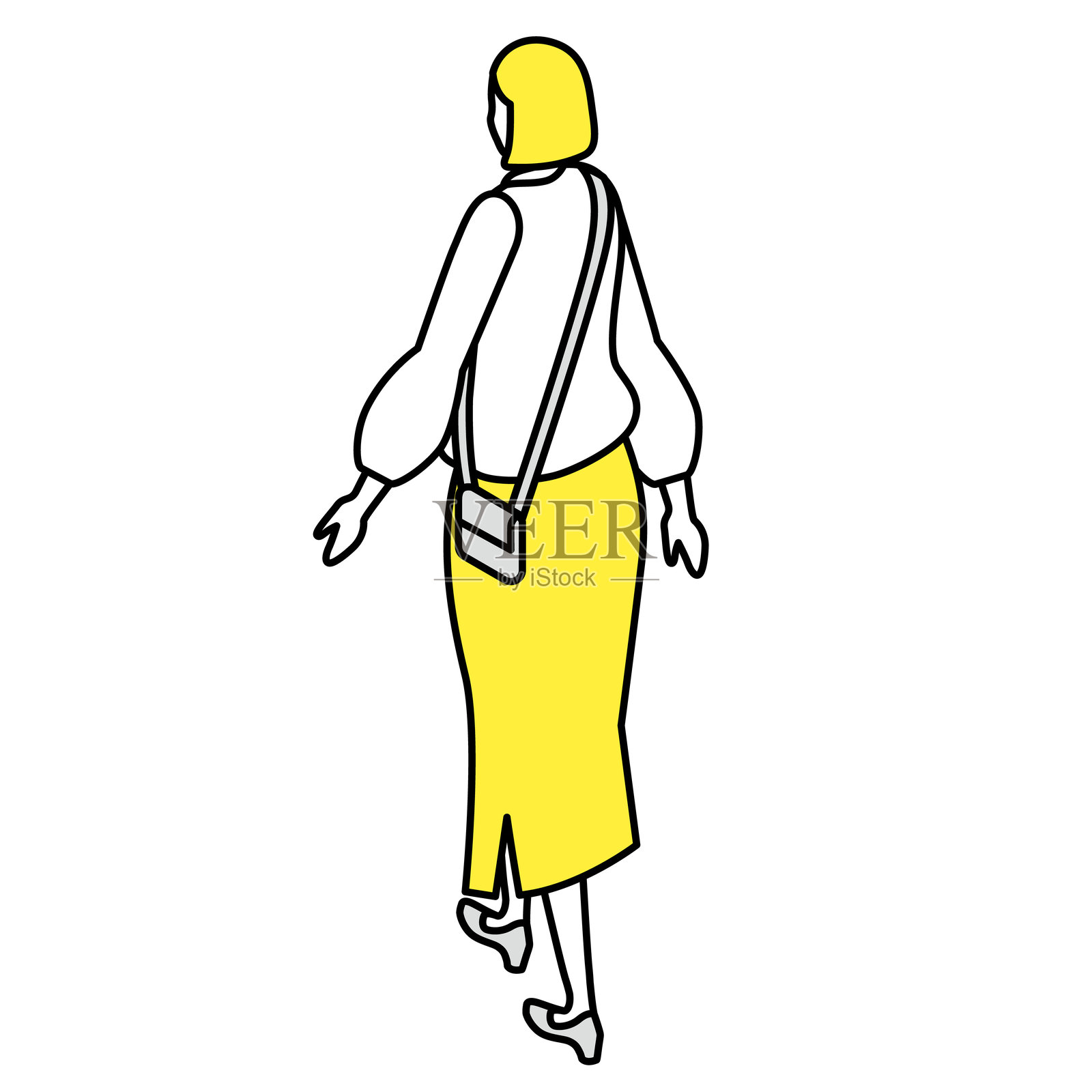 从背后看穿着黄色裙子的女人插图插画图片素材