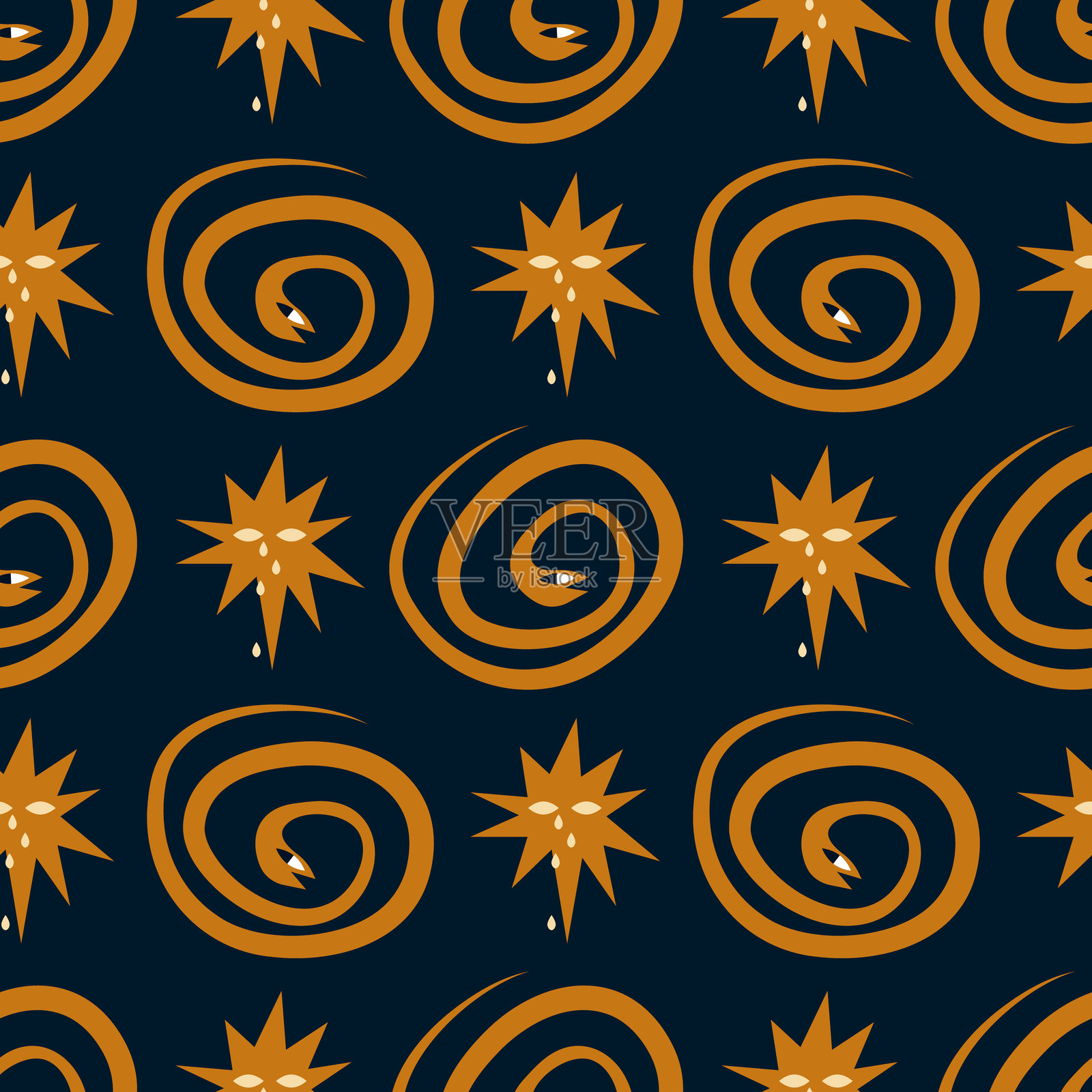 抽象星星与蛇的无缝矢量图案。插画图片素材