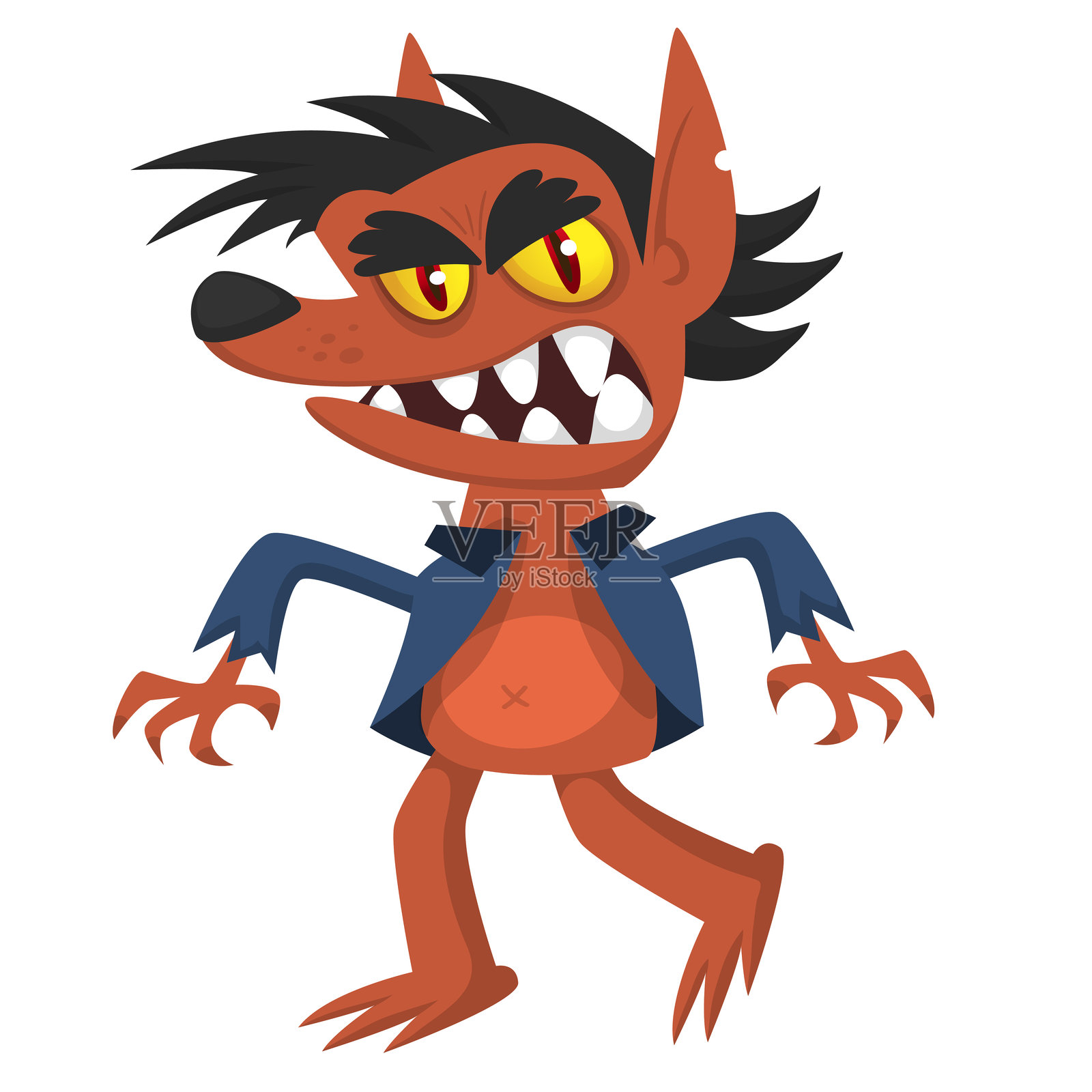 万圣节设计的搞笑卡通狼人角色。矢量图，独立图像。插画图片素材