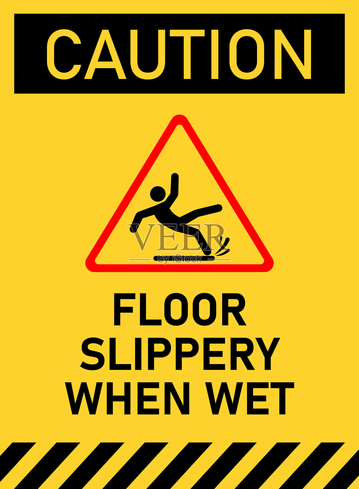 湿滑地面警告标志。黄色湿滑地面注意标志插画图片素材