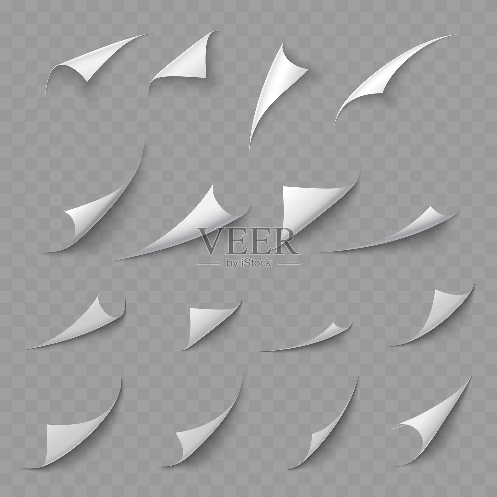 逼真的卷曲页面角落，带有撕裂效果。矢量图插画图片素材