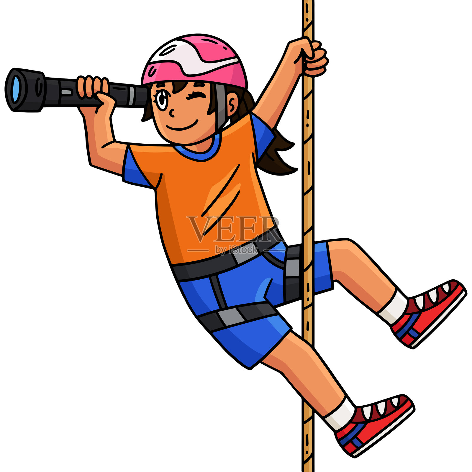 攀岩女孩使用望远镜的卡通剪贴画插画图片素材