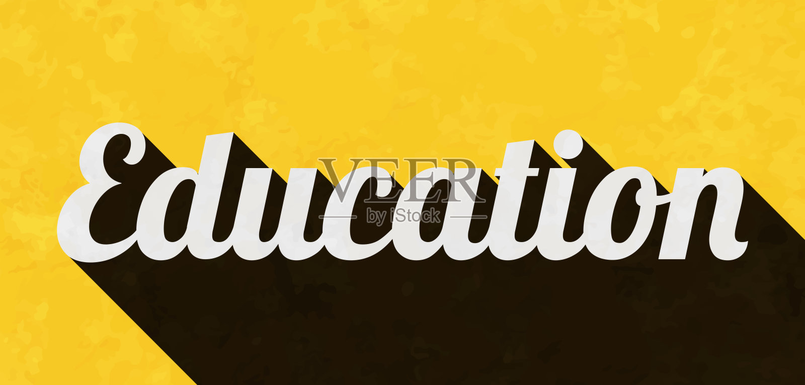 教育 - 带有长阴影的文字在纹理黄色背景上插画图片素材