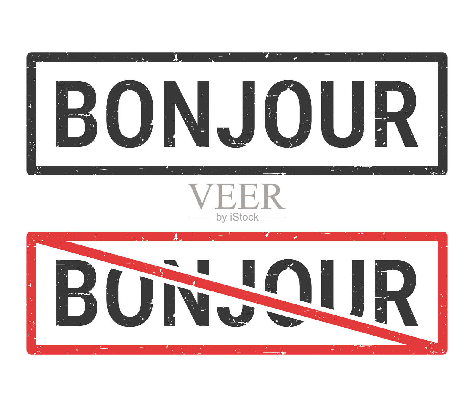 橡皮图章与白色背景上的划掉印章插画图片素材