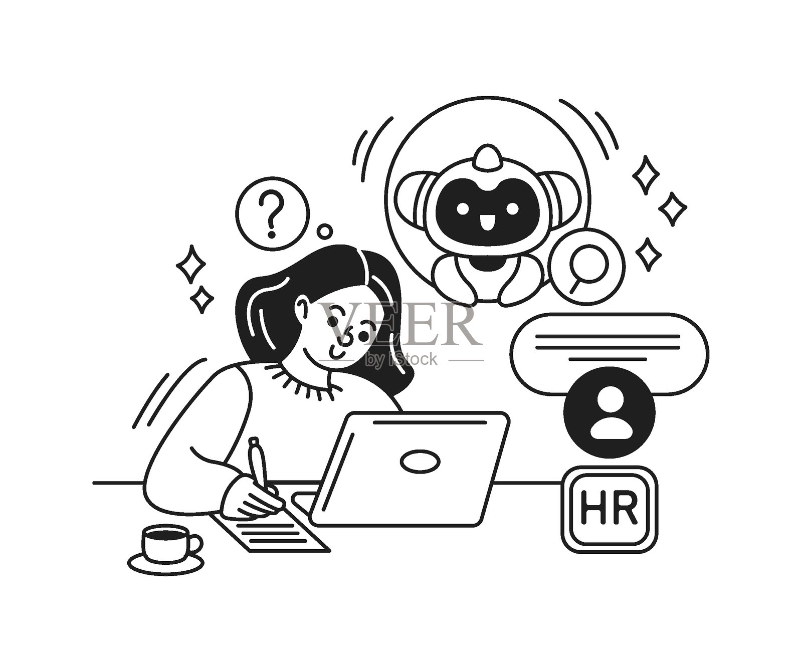 人力资源专家在工作中使用人工智能技术插画图片素材