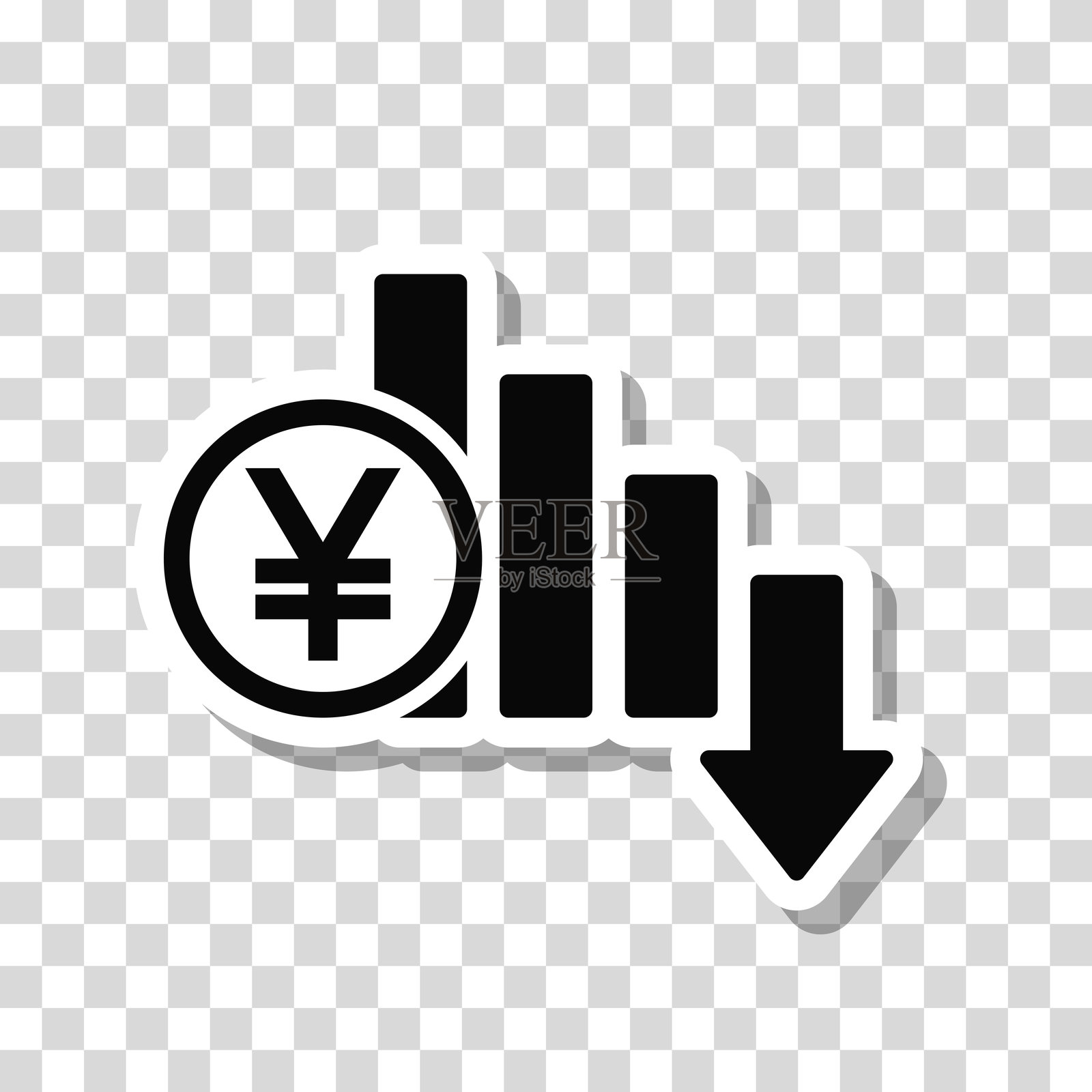 日元汇率下降。空白背景上的图标贴纸插画图片素材