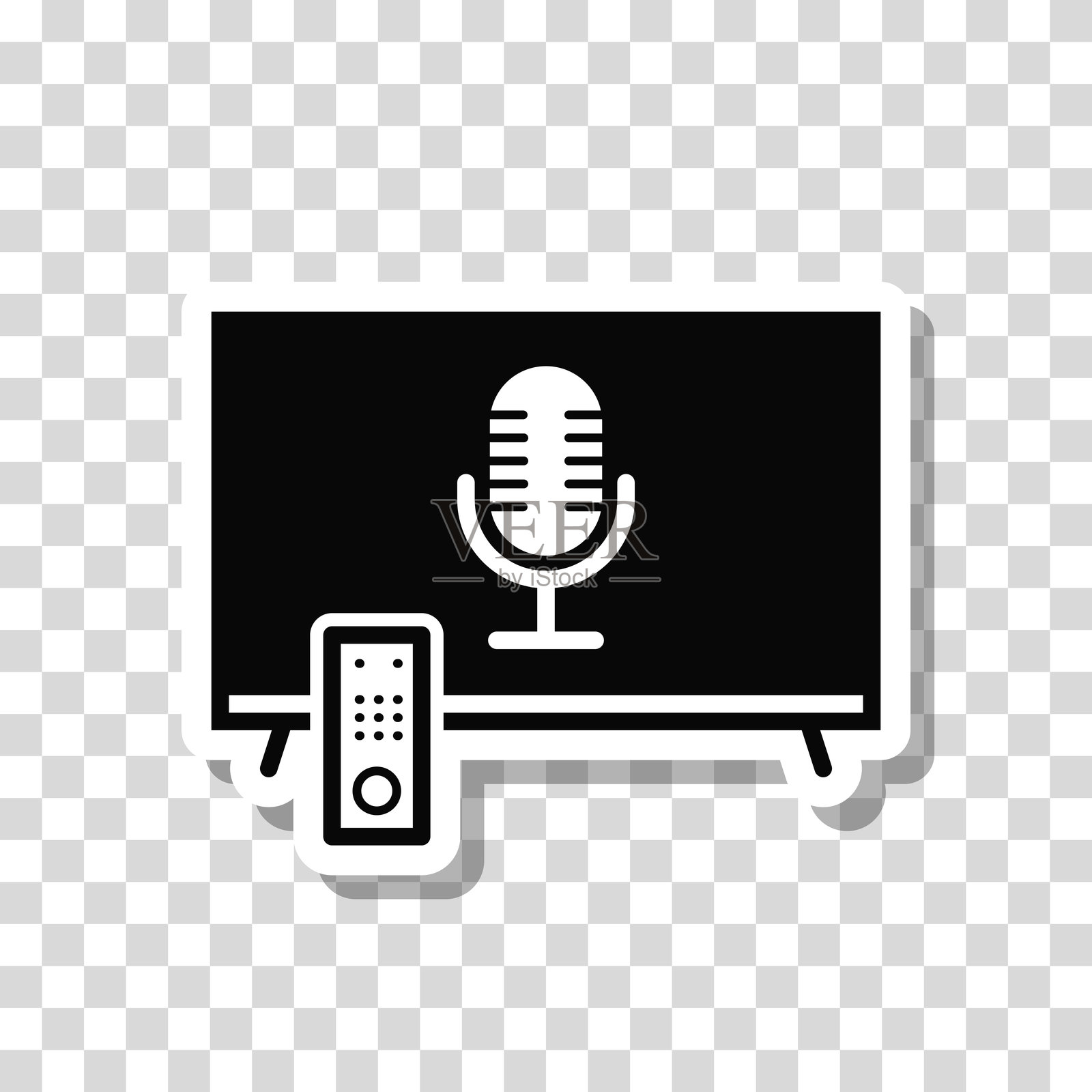 带麦克风的电视。空白背景上的图标贴纸插画图片素材