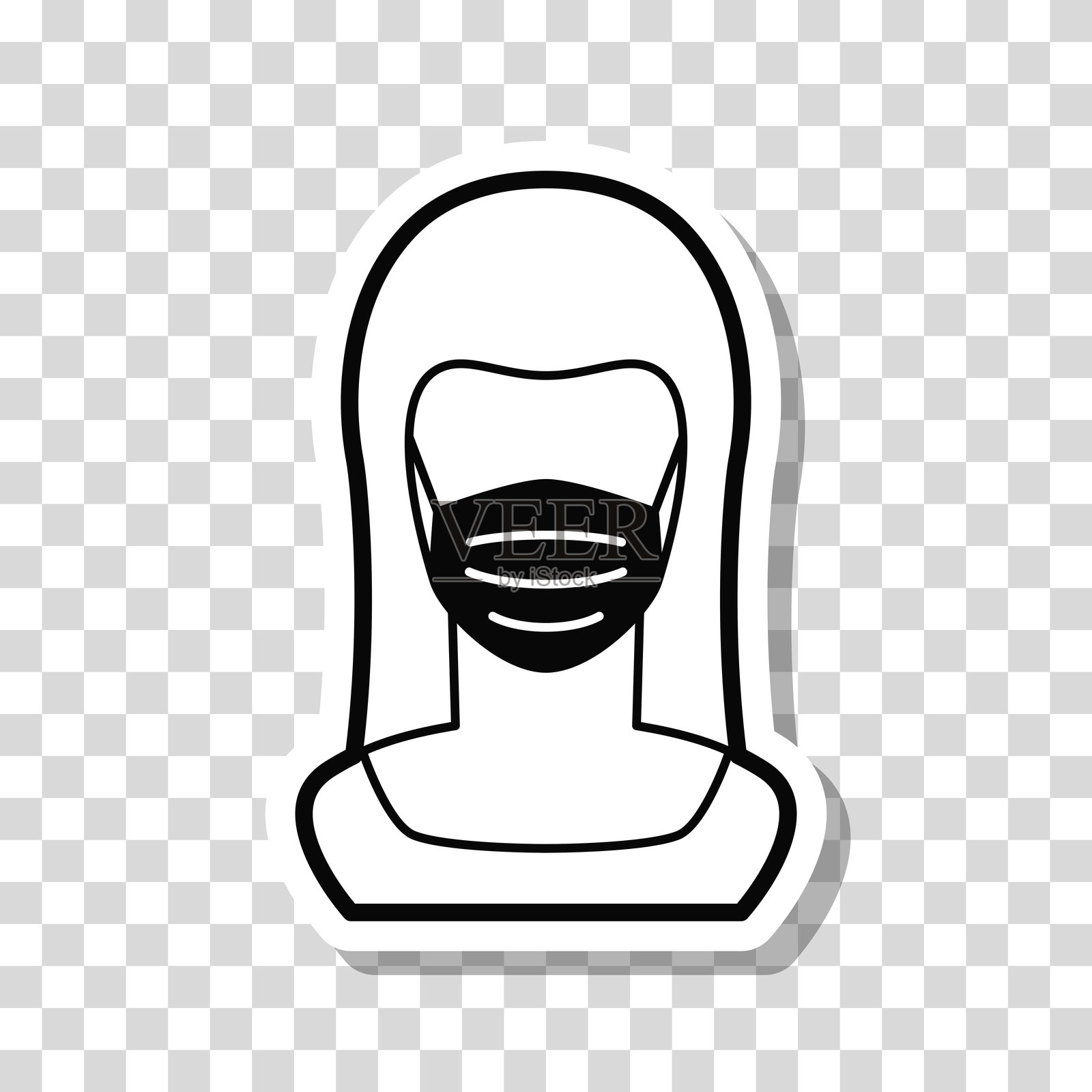 佩戴医疗口罩的女性。空白背景上的图标贴纸插画图片素材