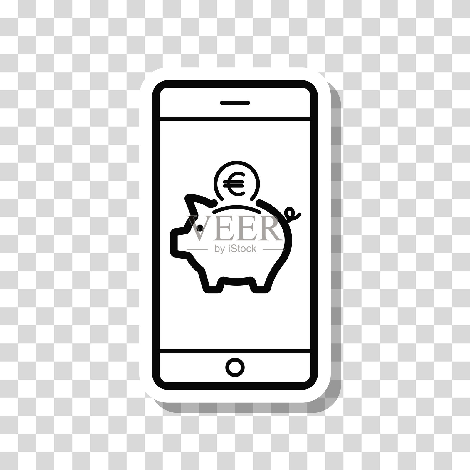 智能手机上的欧元储蓄。空白背景上的图标贴纸插画图片素材