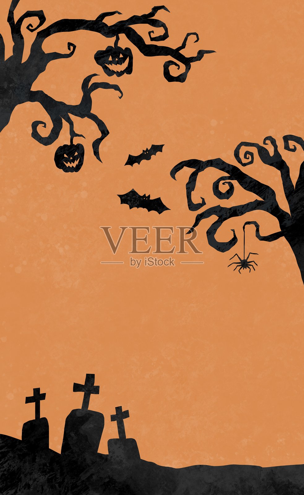 万圣节主题的剪纸风格橙色背景插图（纵向）插画图片素材