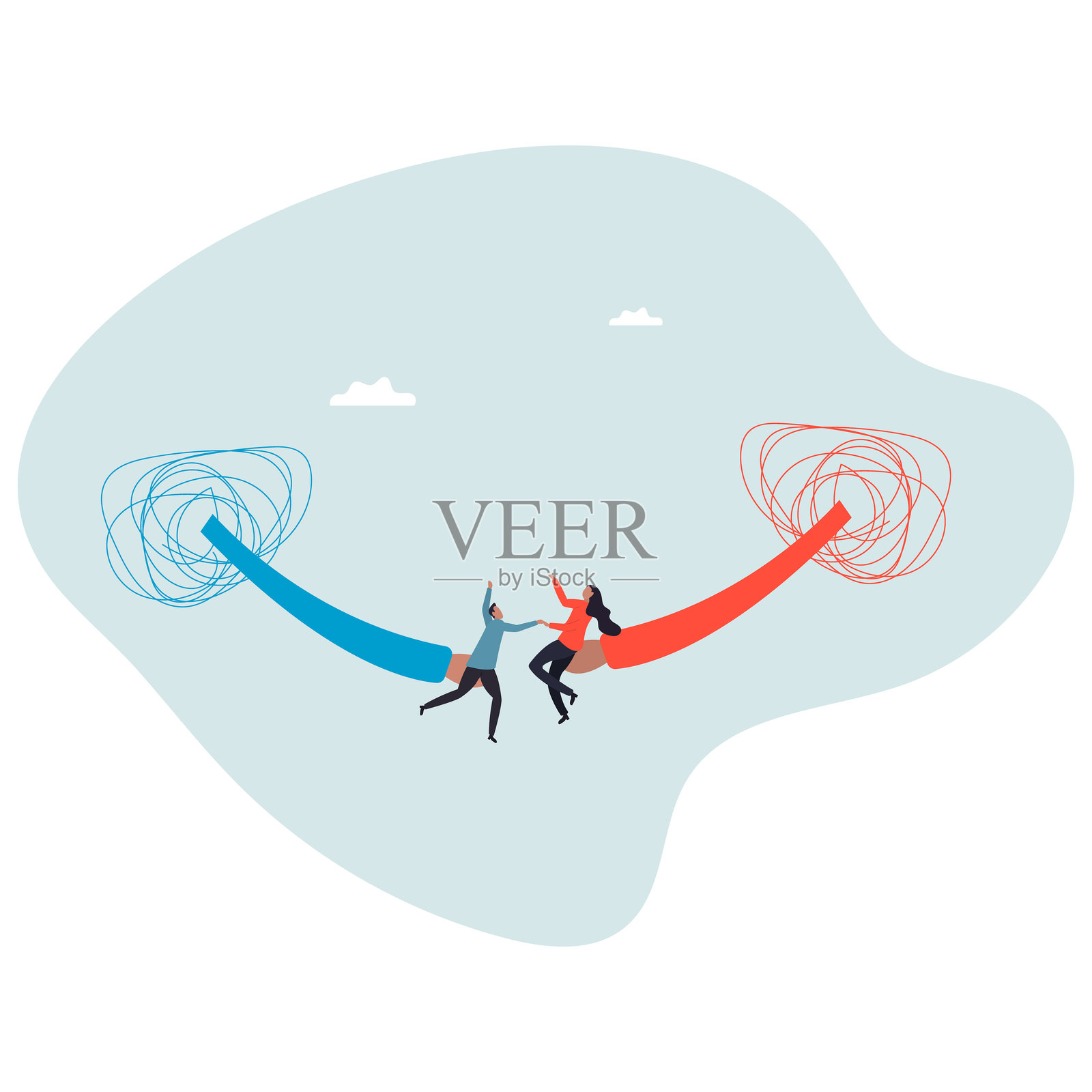 尊重不同的异议，接受冲突的观点以促进工作合作，进行专业的工作讨论，关于一个男人及他的生活。插画图片素材