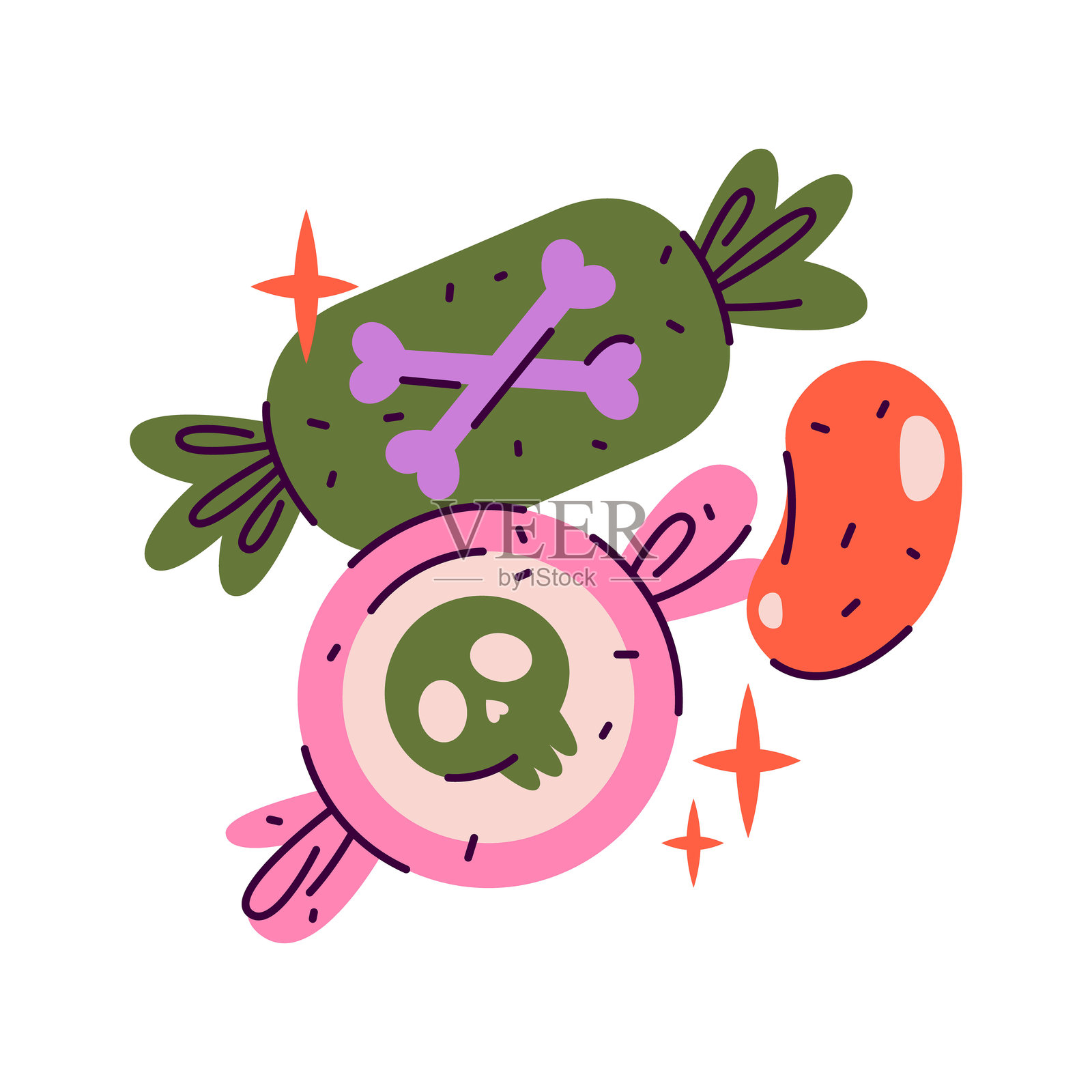 万圣节糖果。捣蛋还是款待的甜点图标。插画图片素材