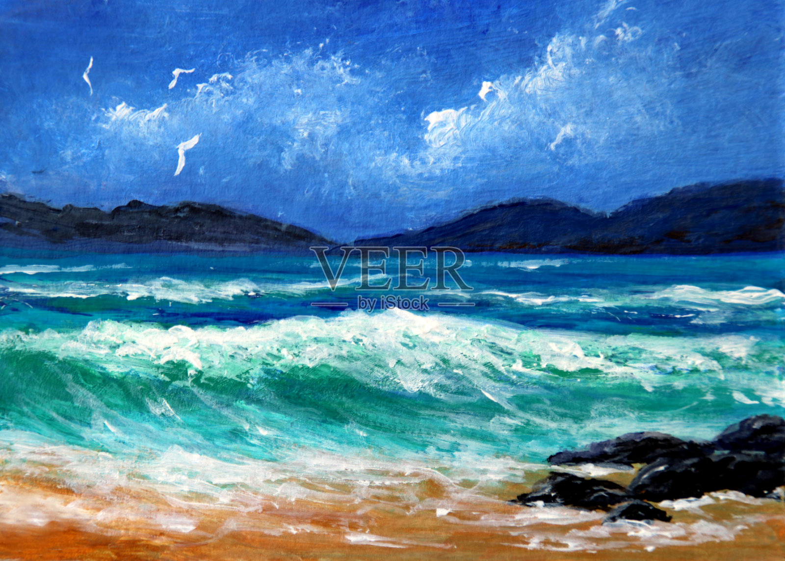 撞击的海浪插画图片素材