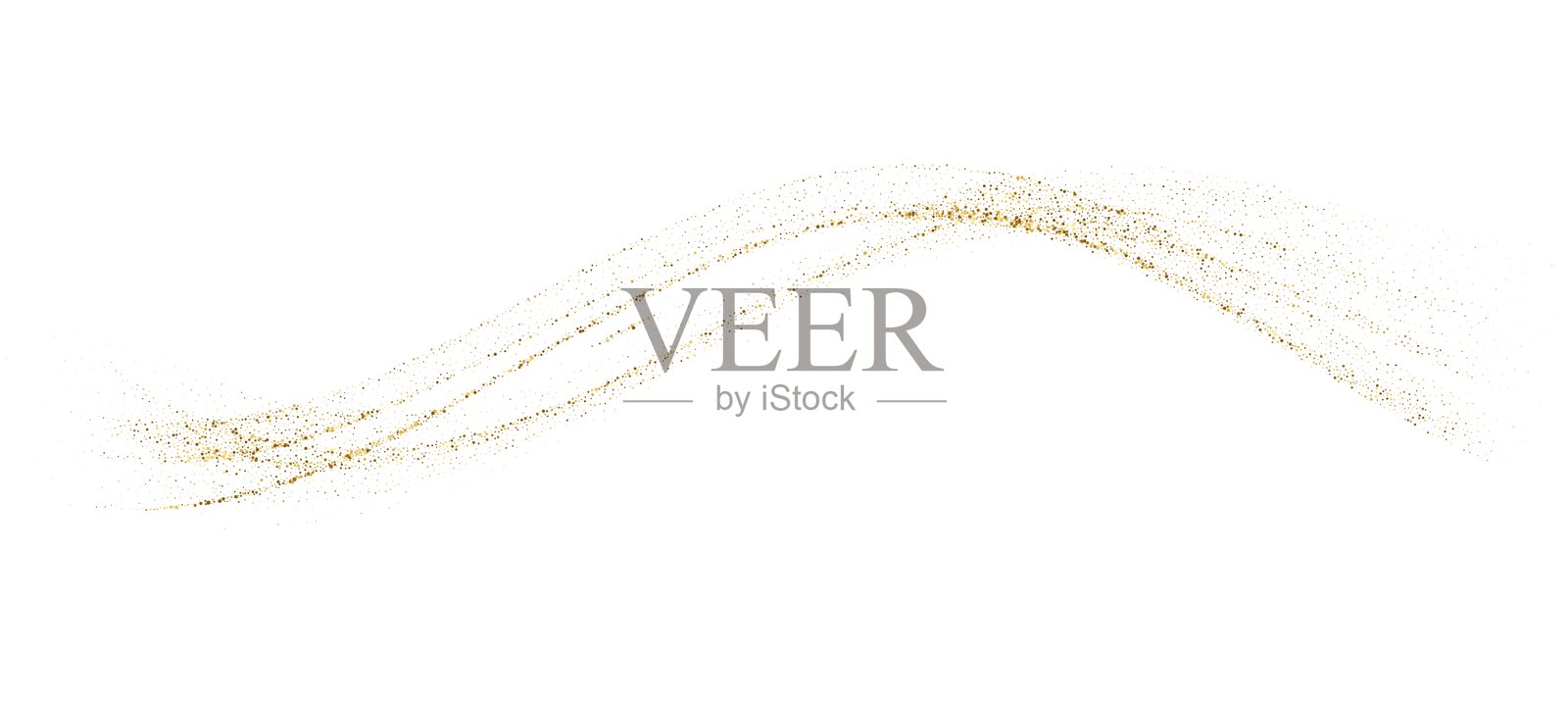 金色颗粒彩带波浪尘埃与闪光。抽象液体流动优雅的金色曲线虚线渐变，点状流体线纹理。矢量插图插画图片素材