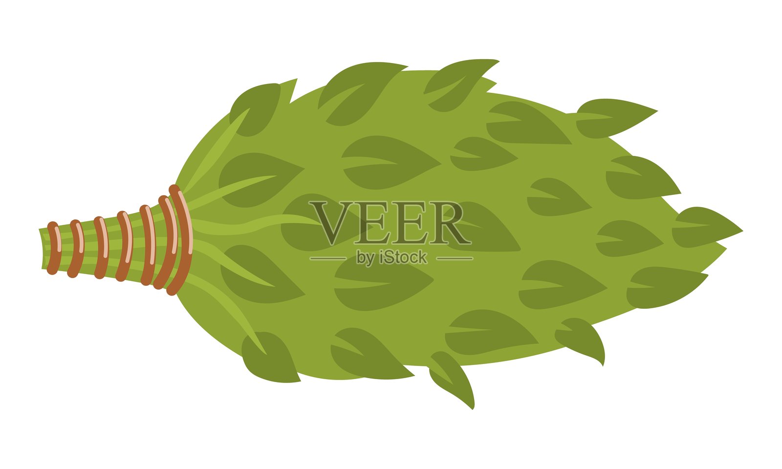 白色背景上的桦树扫帚，适用于桑拿、浴室和蒸汽房。一个独立的、组装好的桦树枝叶束，用于在放松的卫生程序中进行按摩。插画图片素材