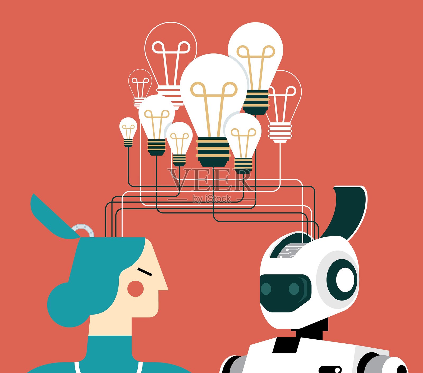 女商人与赛博格 - 头脑风暴插画图片素材