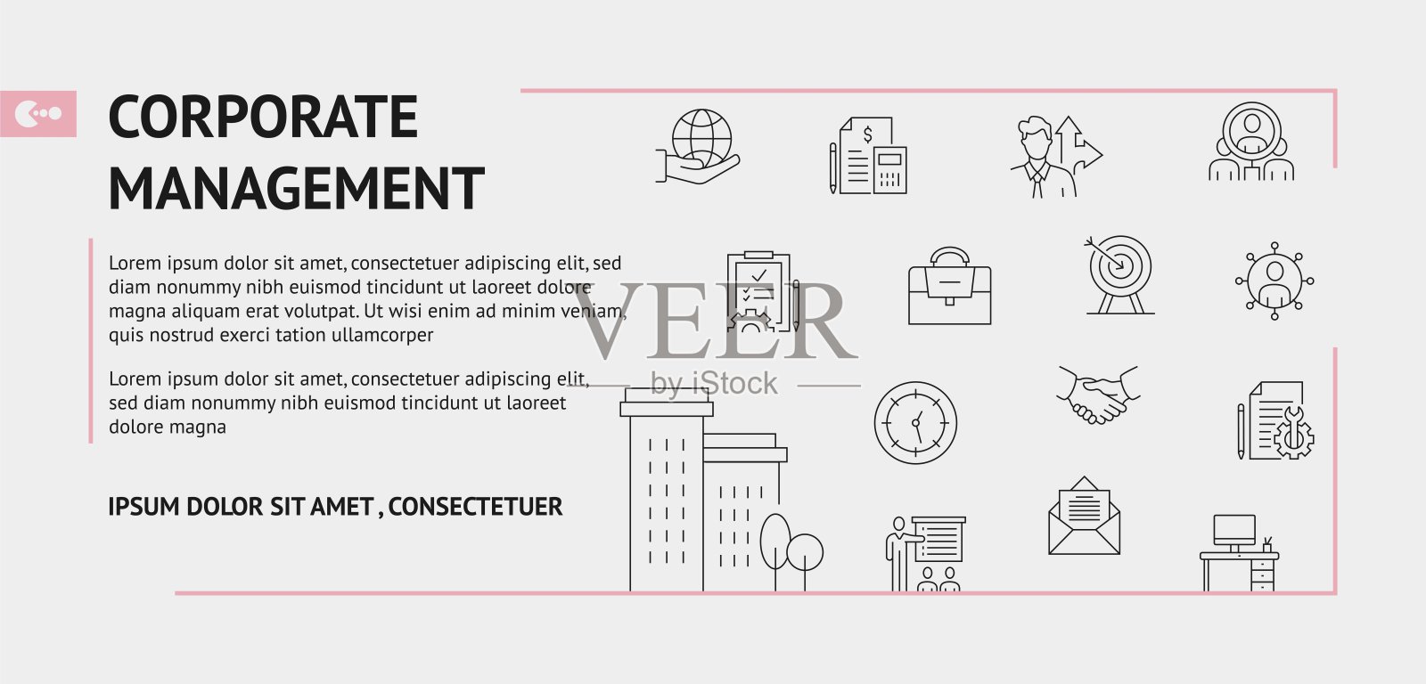 与企业业务相关的设计，包含线条图标。简单的轮廓符号图标。插画图片素材