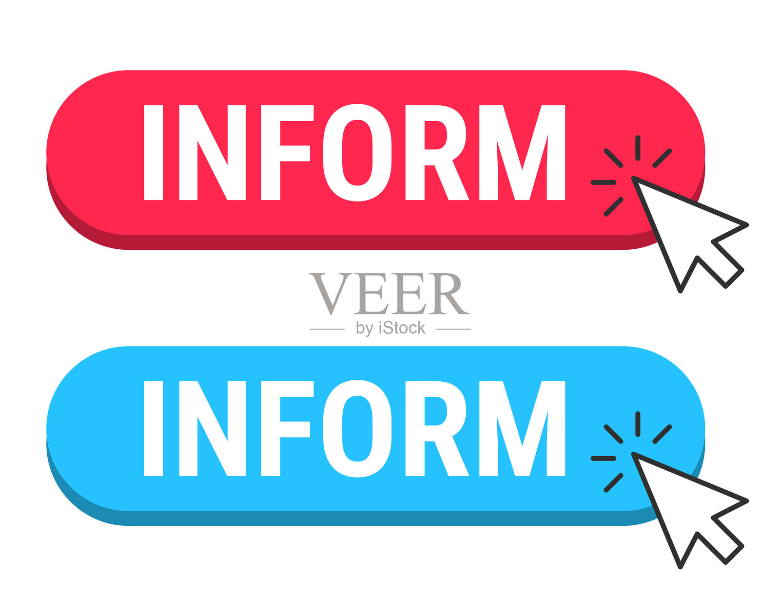 通知 - 白色背景上的红色和蓝色按钮与光标插画图片素材