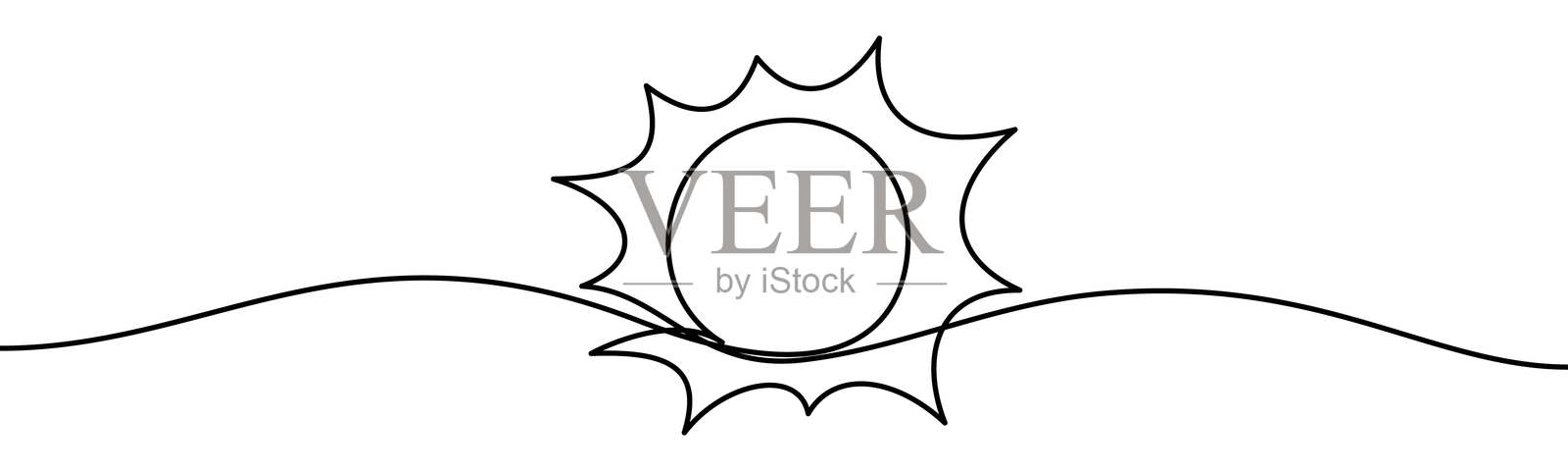 太阳符号。能量、自然、积极性、可持续性和可再生资源的象征，连续线条风格的矢量插图。插画图片素材