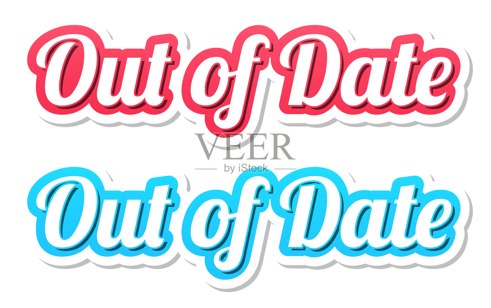 过时 - 白色背景上的红色和蓝色3D文字插画图片素材