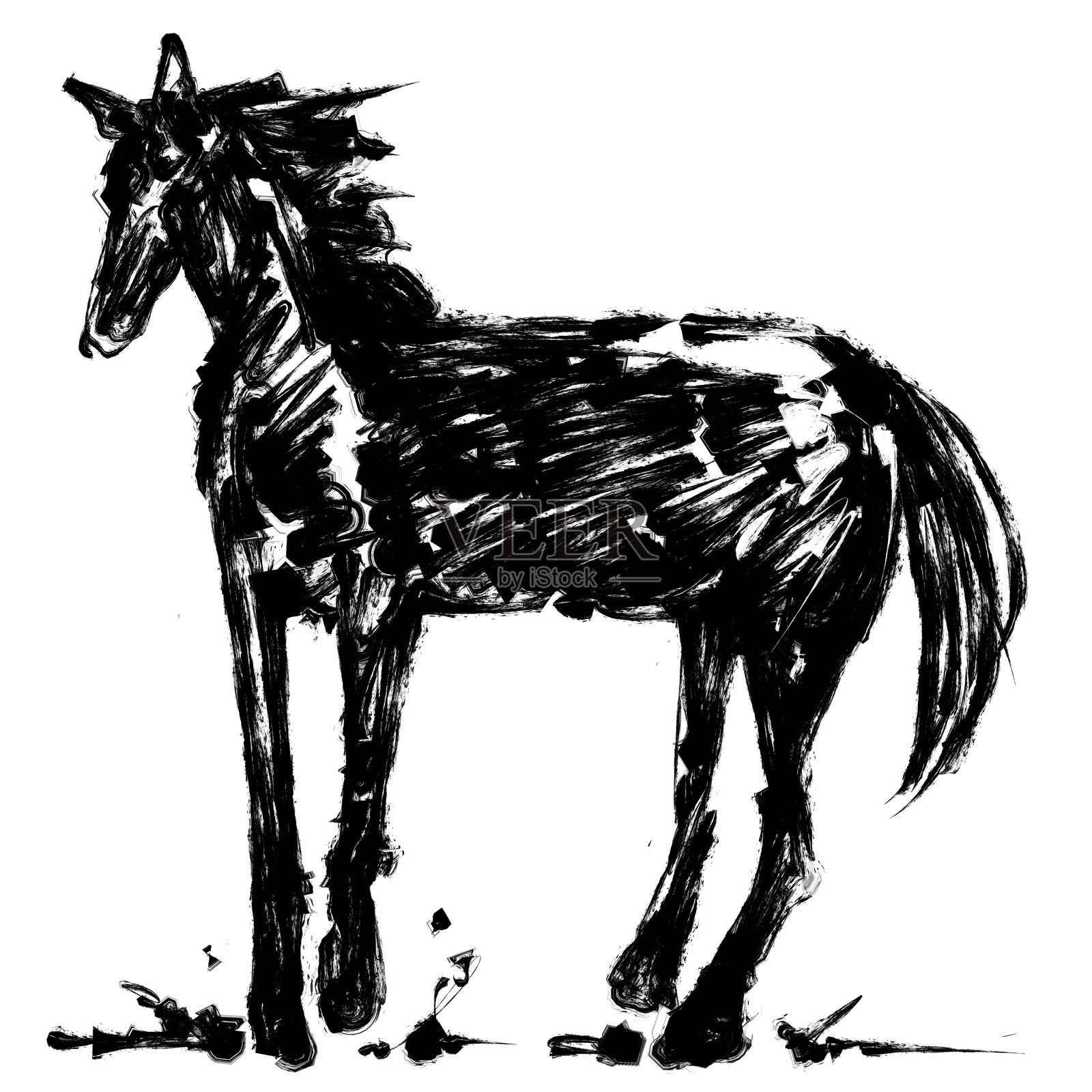 马的水墨画插图插画图片素材