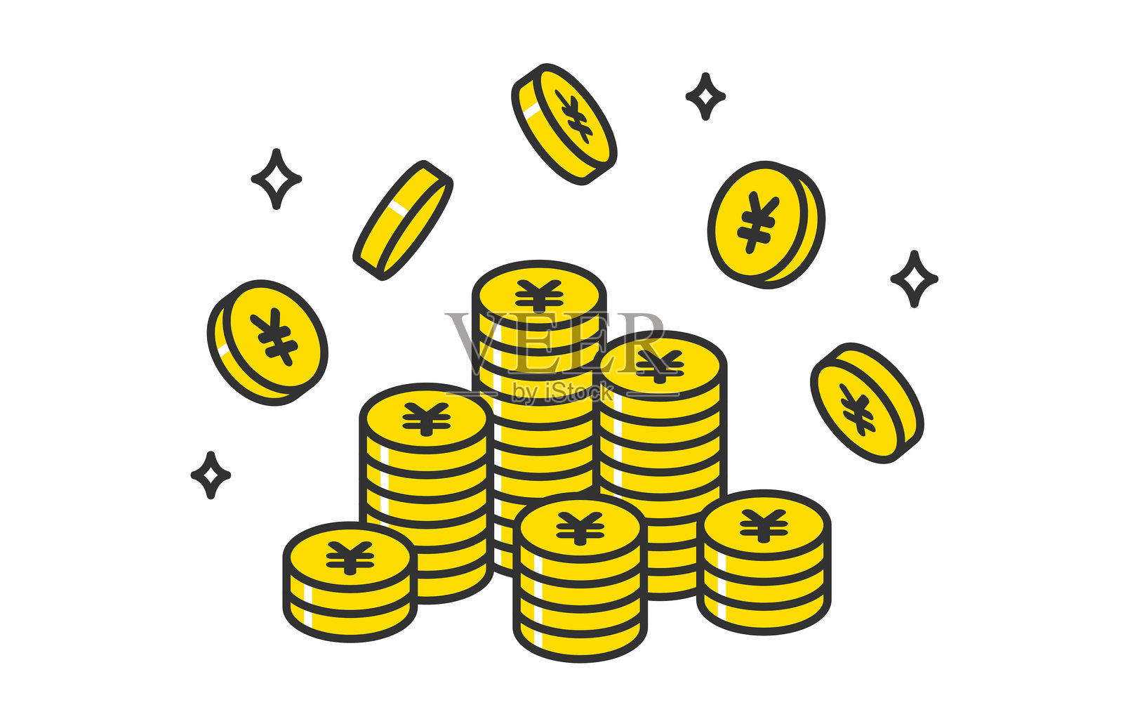 日元积累与堆叠和下落的硬币【矢量／插图】插画图片素材