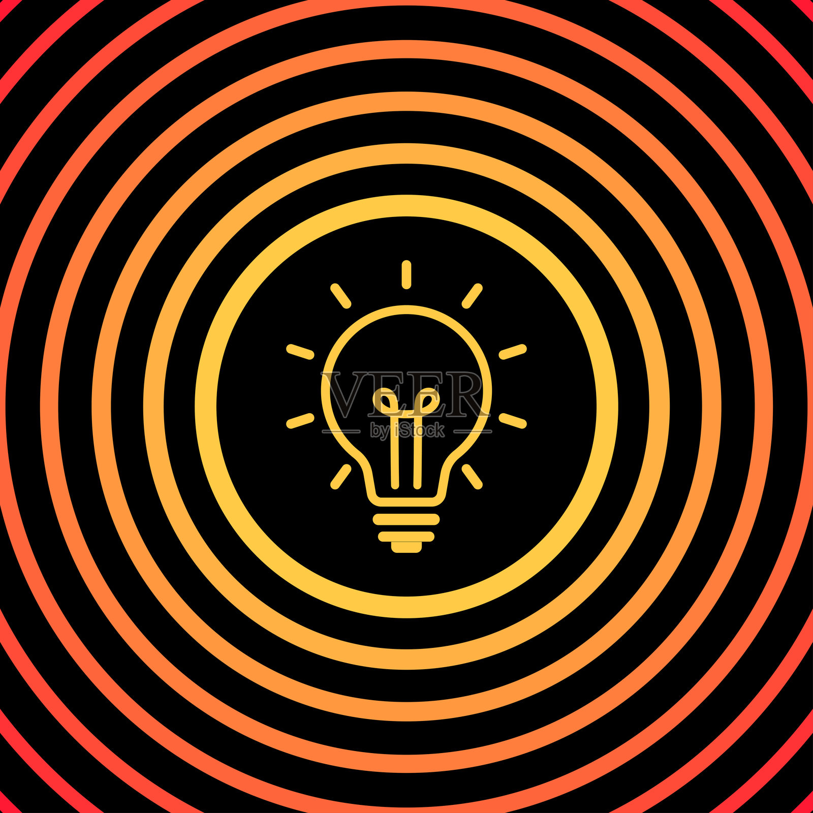 发光的灯泡与同心圆图案，象征创意与灵感插画图片素材